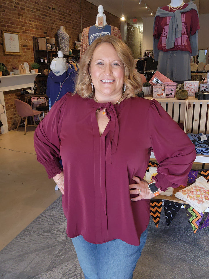 Tie Neck Front Pleat Blouse