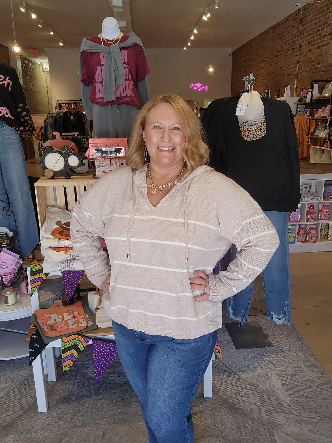 Striped Chenille Feel Hooded Pullover