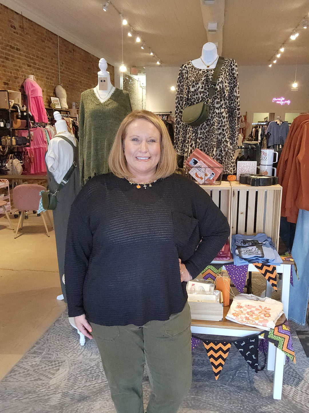 Long Sleeve Waffle Front Pocket Top