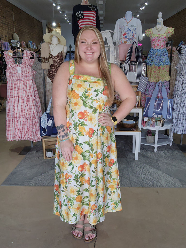 Floral & Fruit Summer Midi Dress