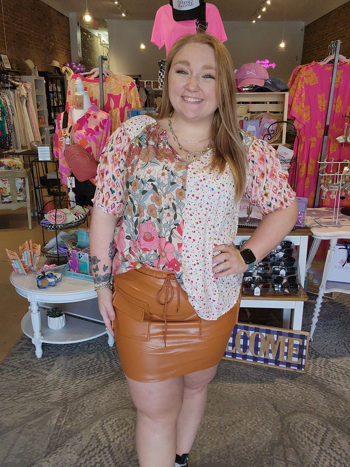 Vegan Leather Camel Cargo Skirt