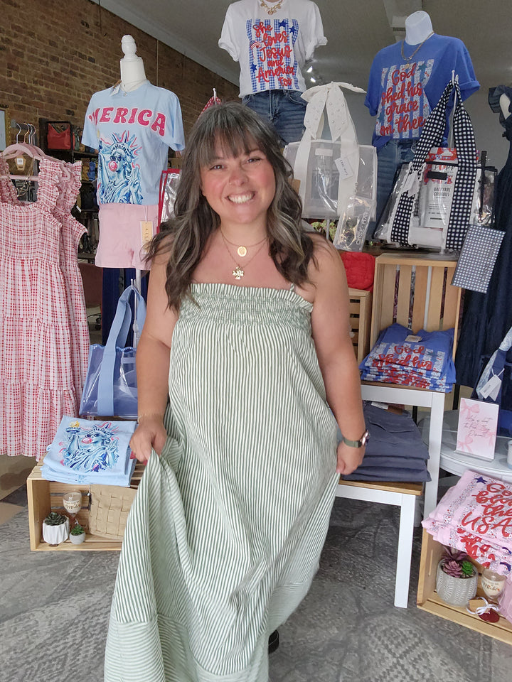 Stripe Smocked Tunic Maxi Dress