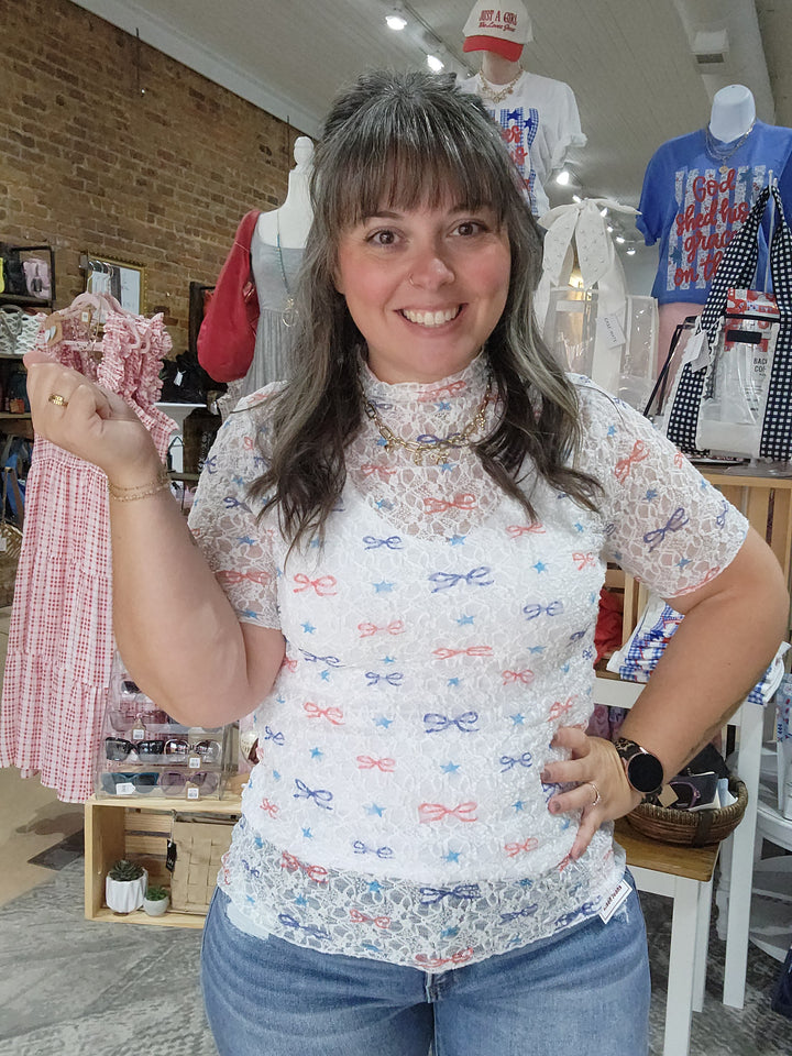 Stars and Bows Lace Mesh Top