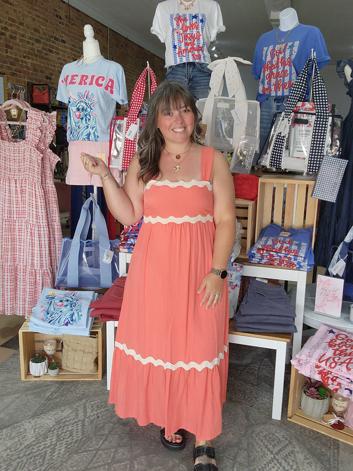 Coral Rik Rack Midi Dress