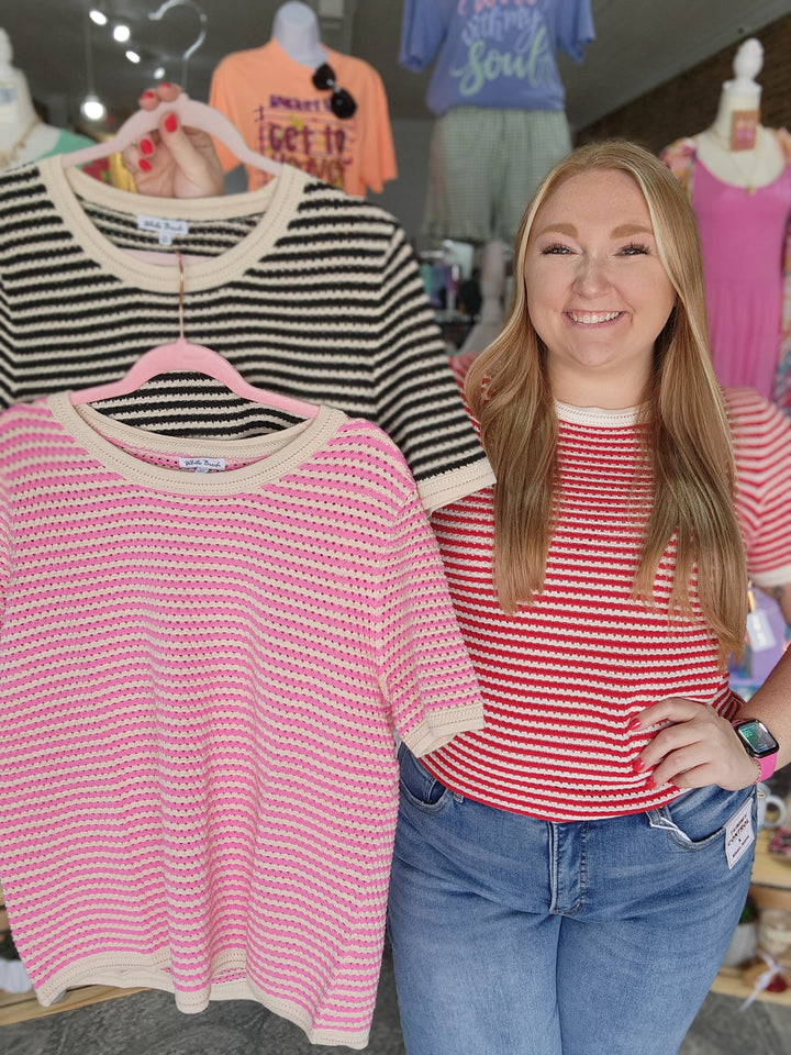 Crew Neck Open Knit Top