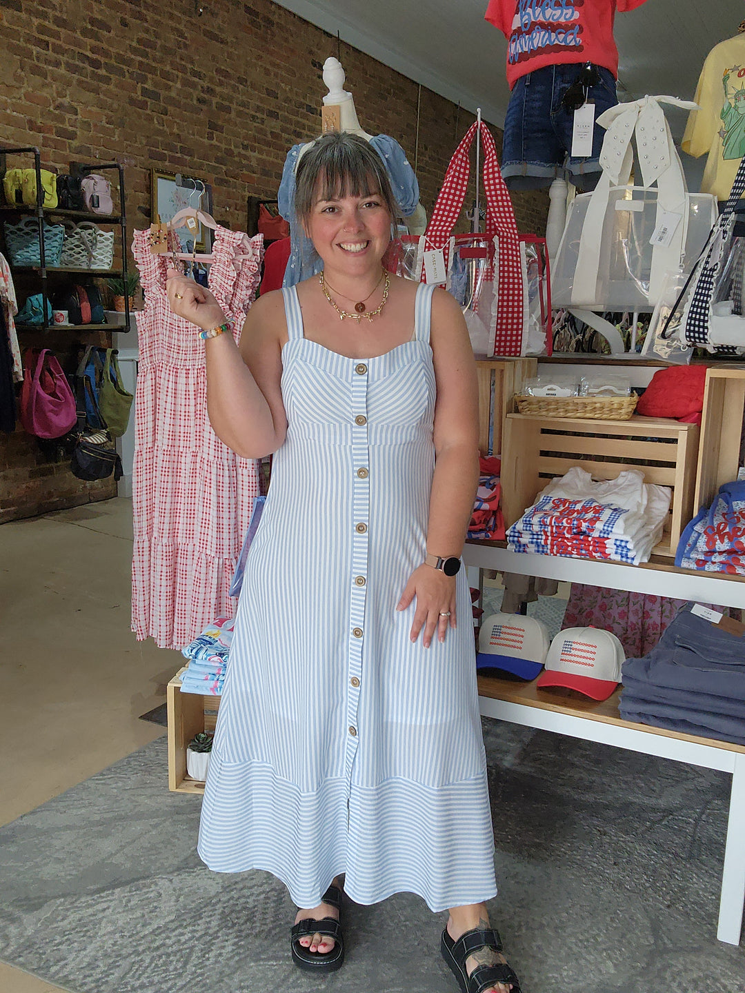 Stripe Sweetheart Button Dress