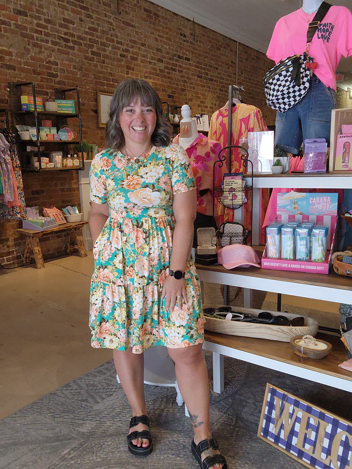 Mint Floral Fit and Flare Dress