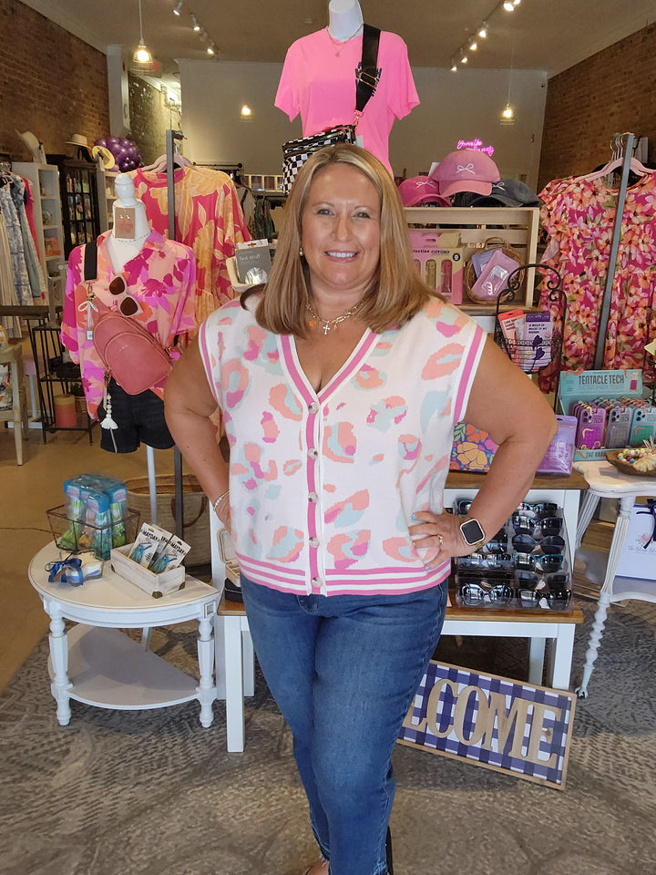 Rose Leopard Sweater Vest