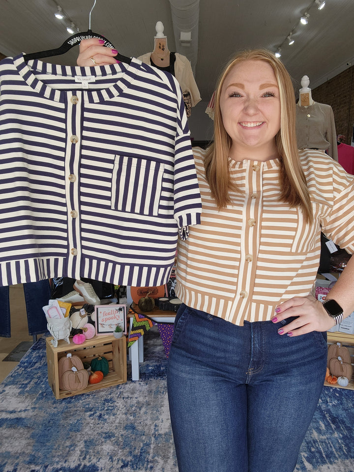 Stripe Pattern Button Down Top