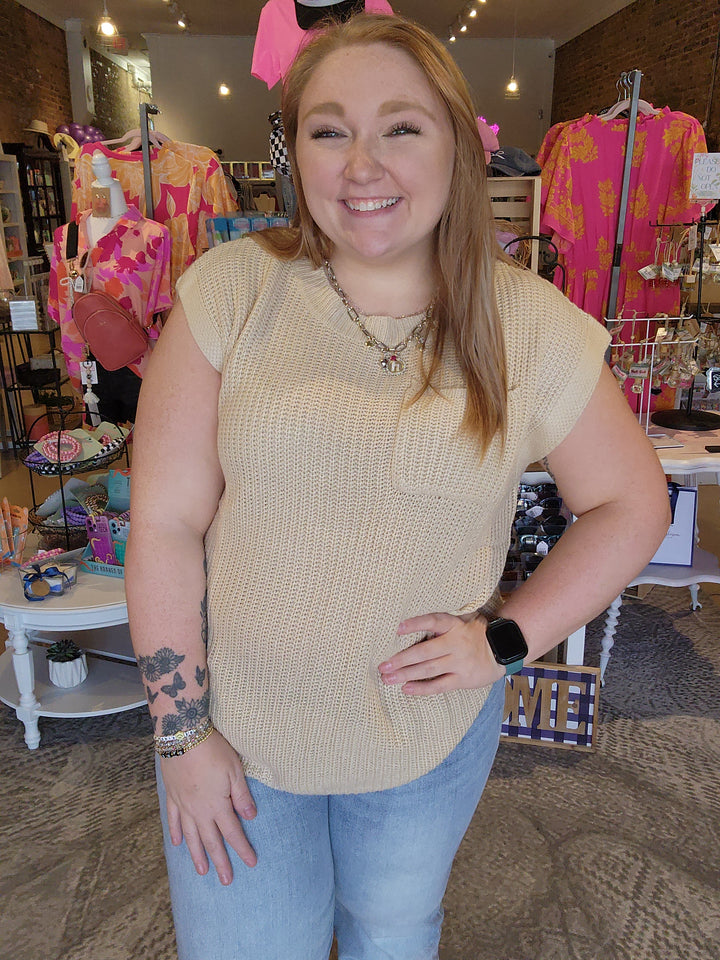 Patch Pocket Sleeveless Knit Top