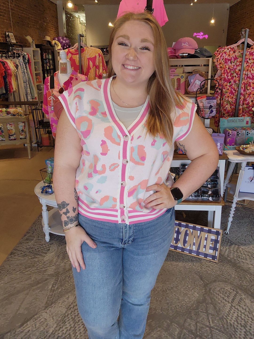 Rose Leopard Sweater Vest