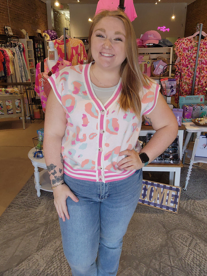 Rose Leopard Sweater Vest