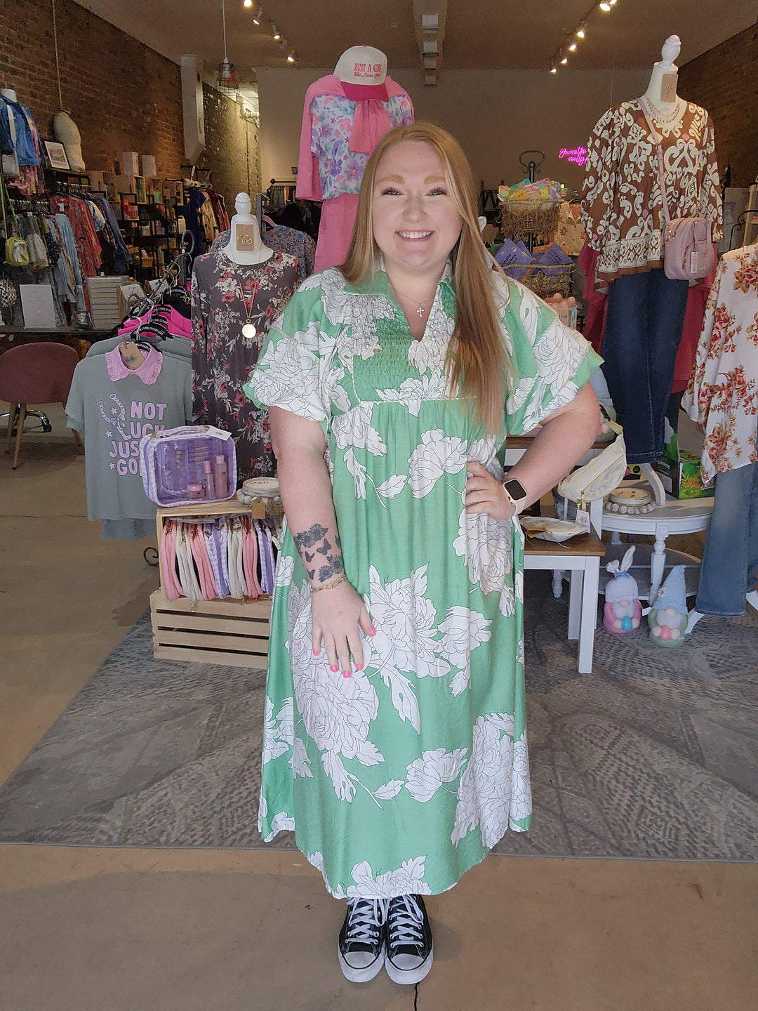 Floral Puff Sleeve Midi Dress