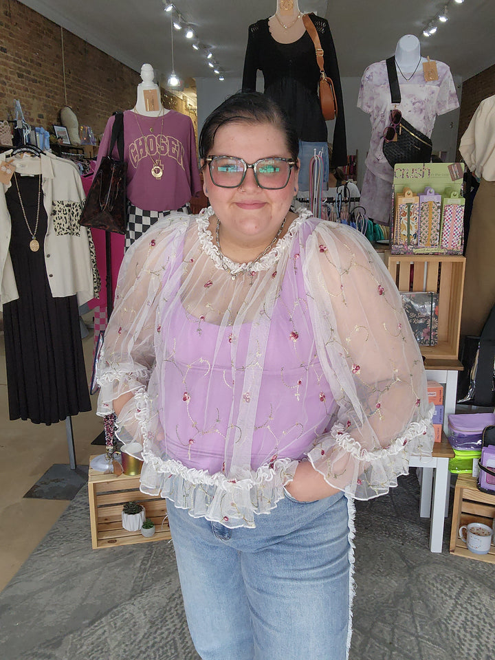 Floral Embroidered Tulle Top