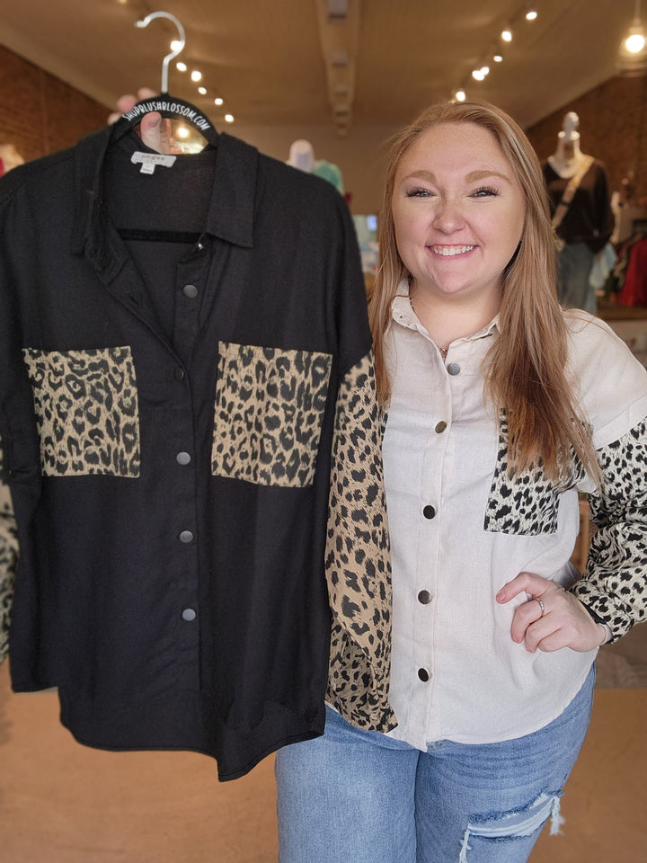 Leopard Sleeve Denim Shacket