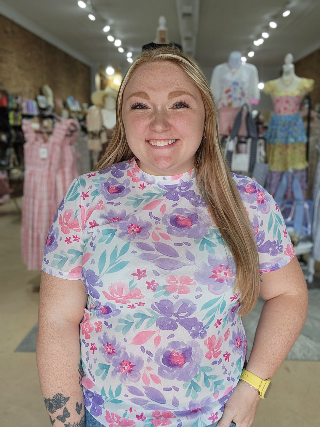 Watercolor Floral Mesh Top