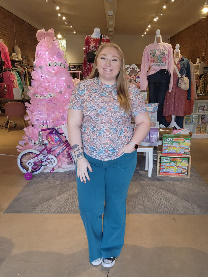 Mid Rise Teal Wide Leg Jeans