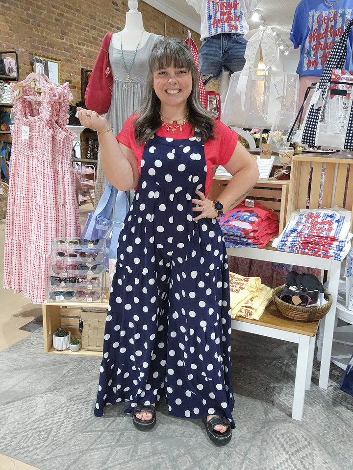 Navy Polka Dot Overalls