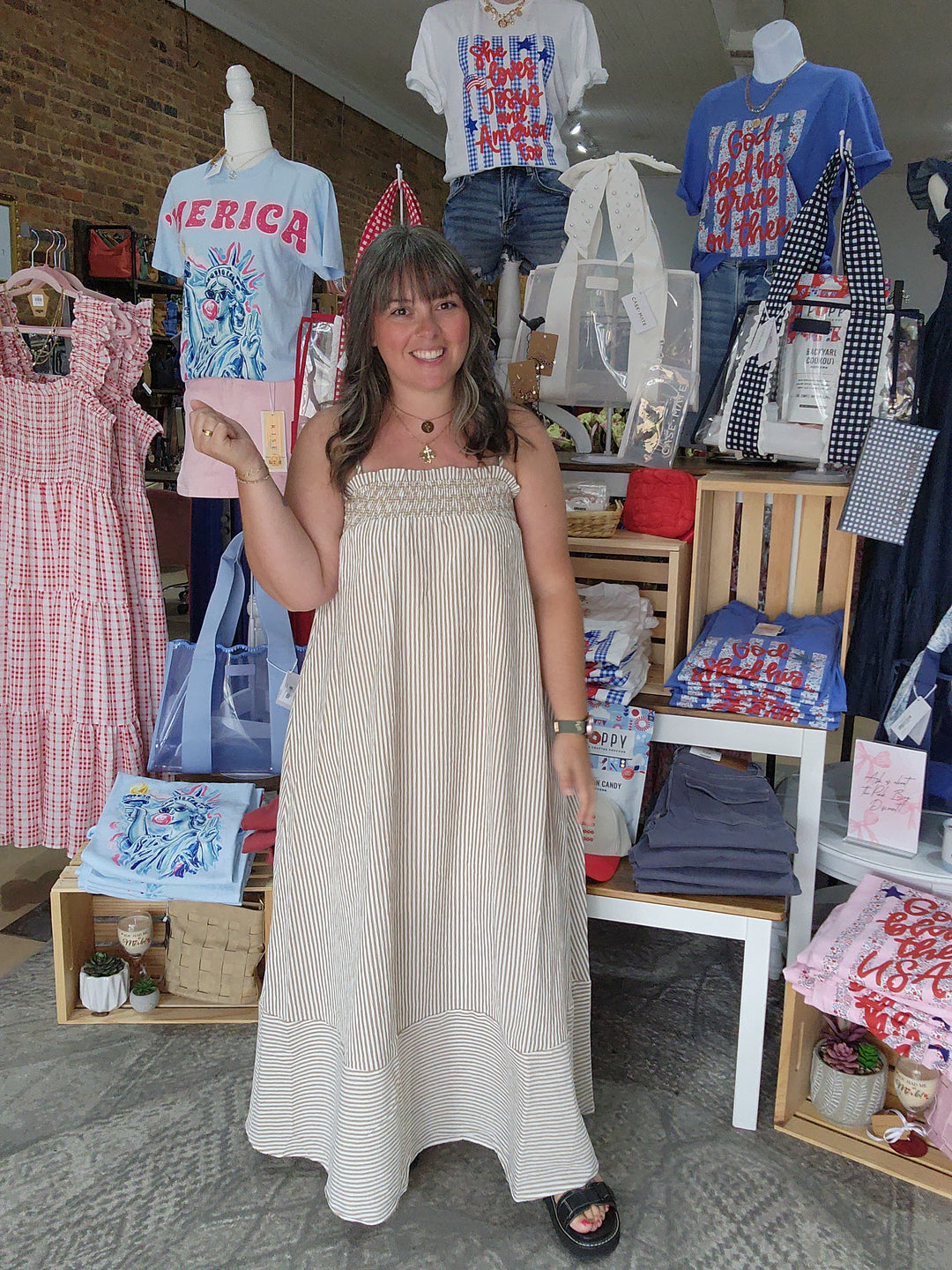 Stripe Smocked Tunic Maxi Dress