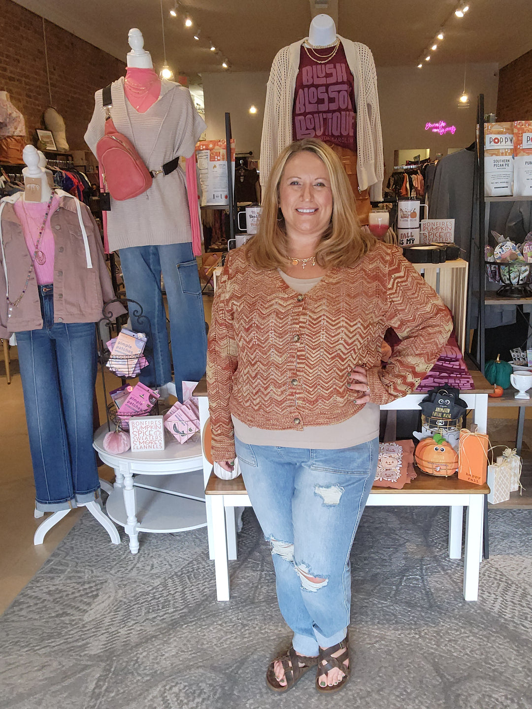 Rust Open Weave Button Cardigan