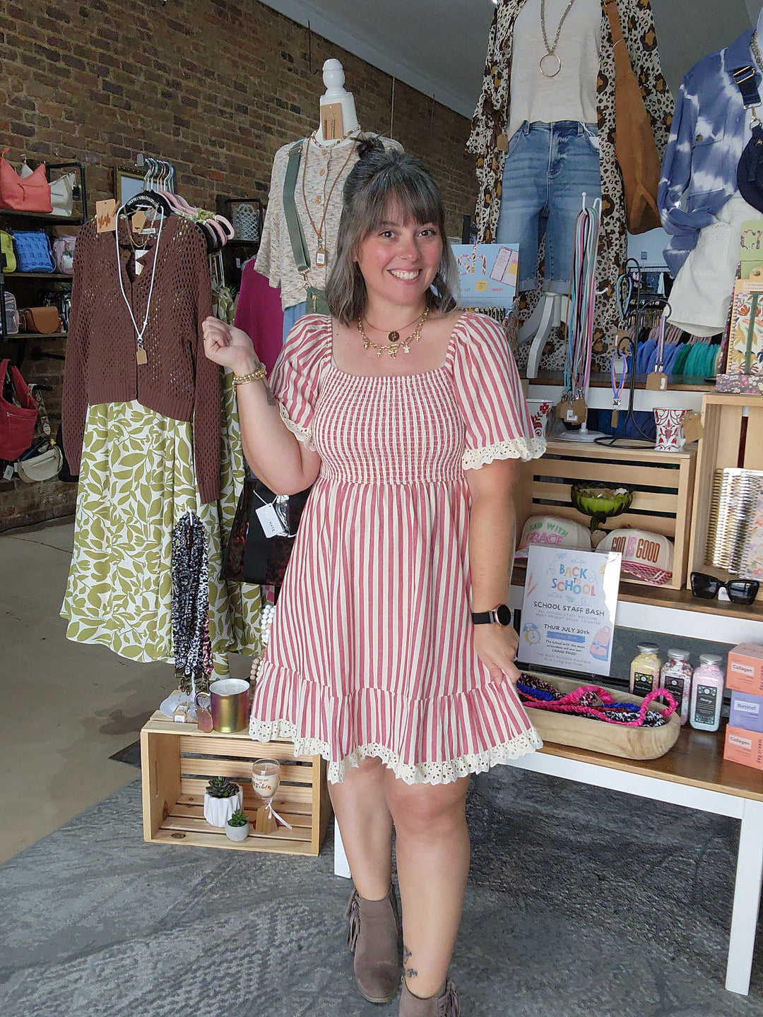 Linen Smocked Eyelet Dress