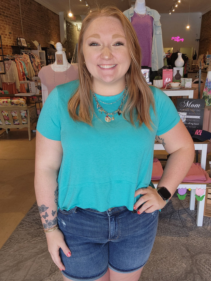 Teal Slinky Crop Tee