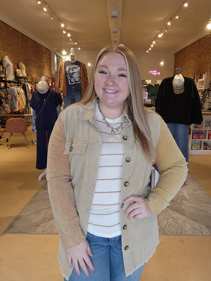 Neutral Corded Midi Shacket