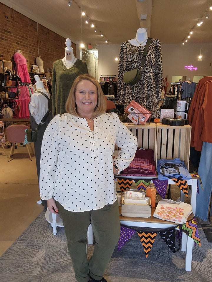 Plus Polka Dot Henley Blouse