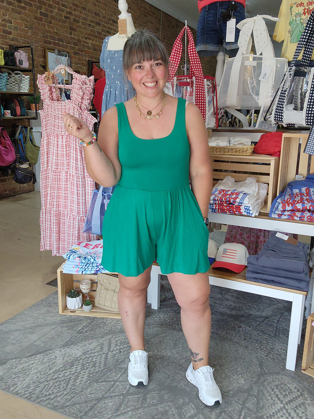 Kelly Green Double Lined Tank Romper