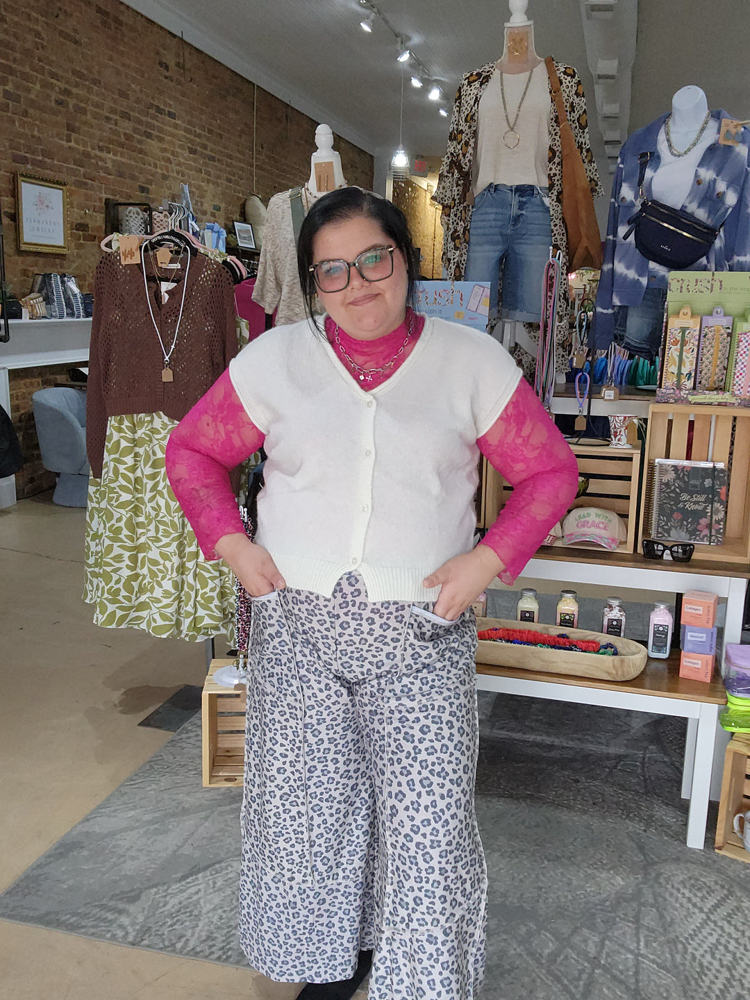 Leopard French Terry Wide Leg Pants