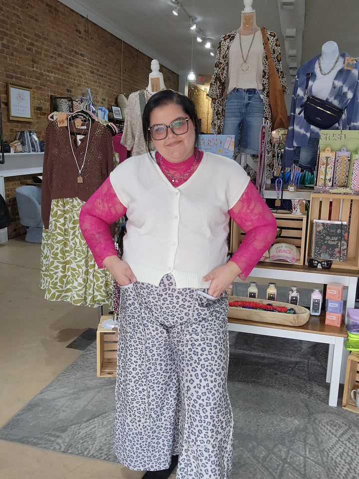 Leopard French Terry Wide Leg Pants