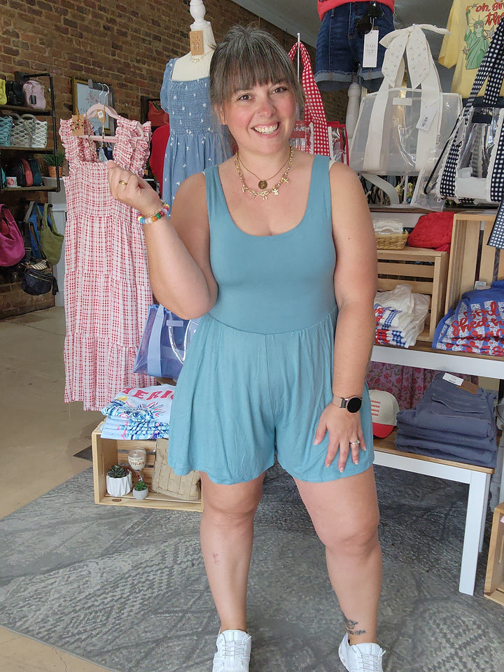 Dusty Teal Double Lined Tank Romper