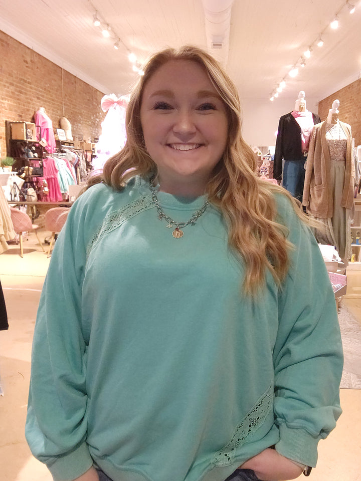 S, 1X, 3X Raglan Lace Sweatshirt FINAL SALE