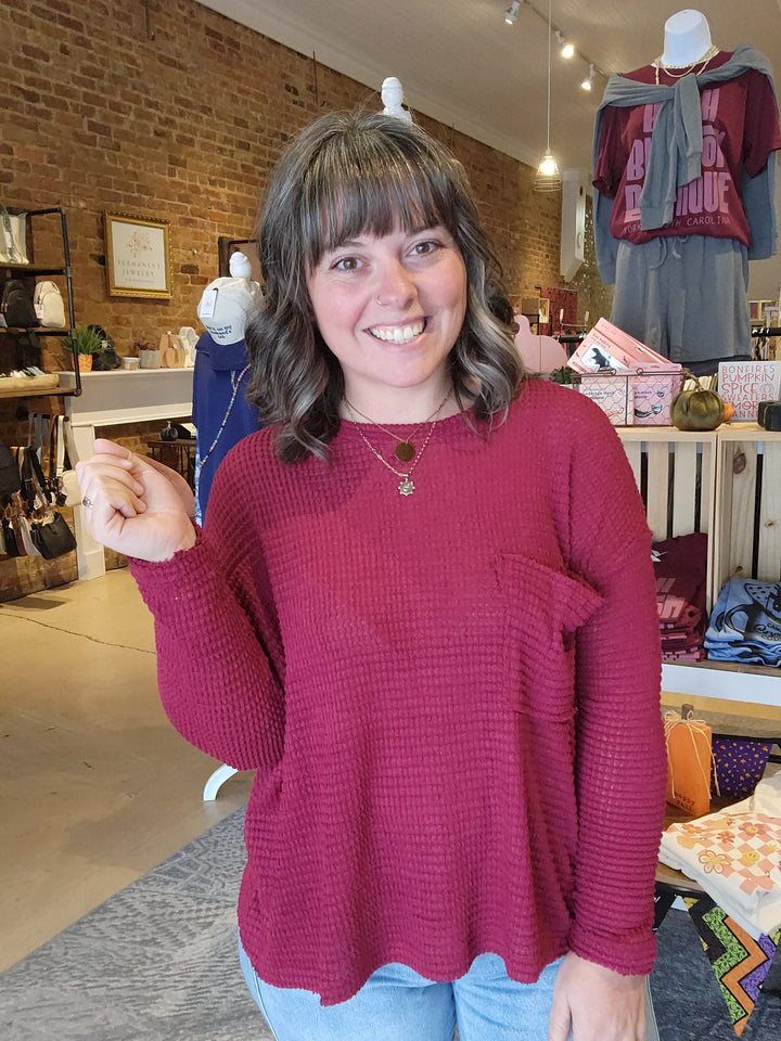 Front Pocket Waffle Top