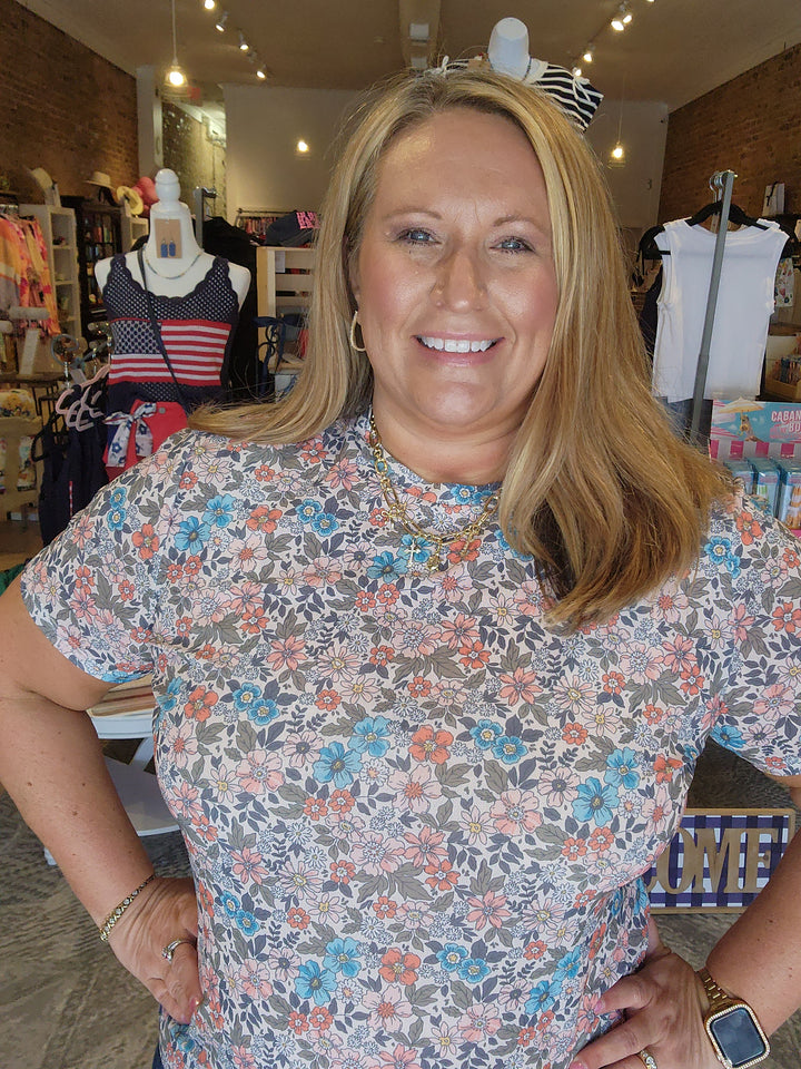 Multi Color Floral Mesh Top