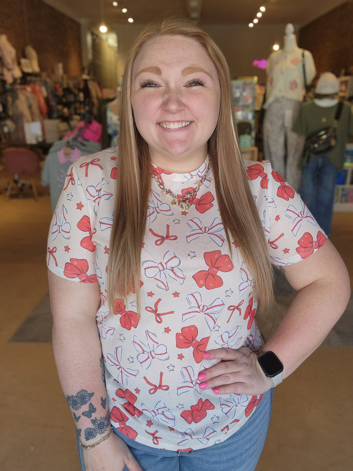 Baseball Bow Mesh Top