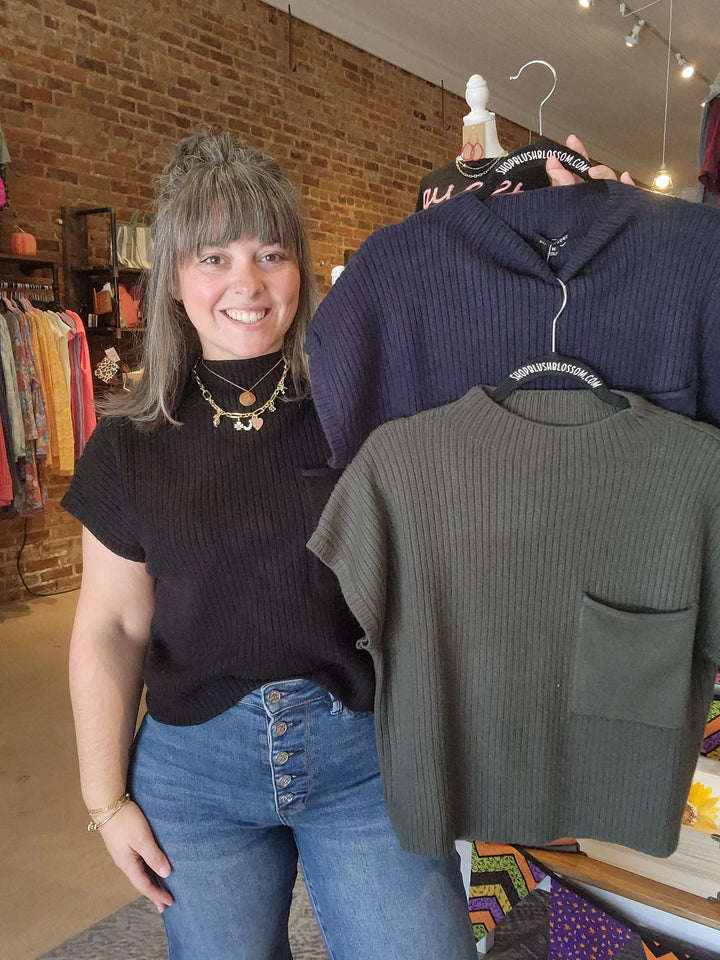 Mock Neck Mom Crop Sweater