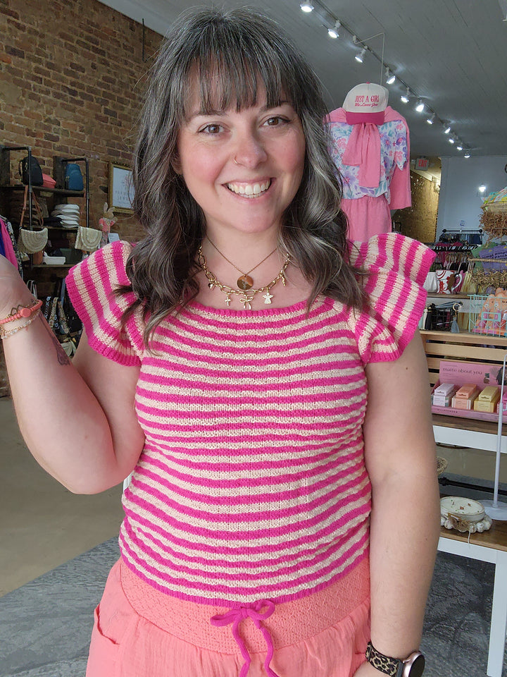 Back Tie Stripe Knit Top