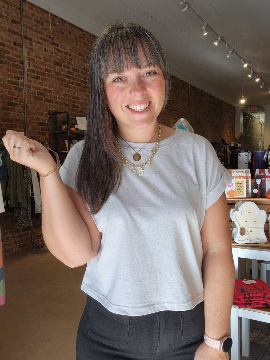 Gray Cap Sleeve Crop Tee