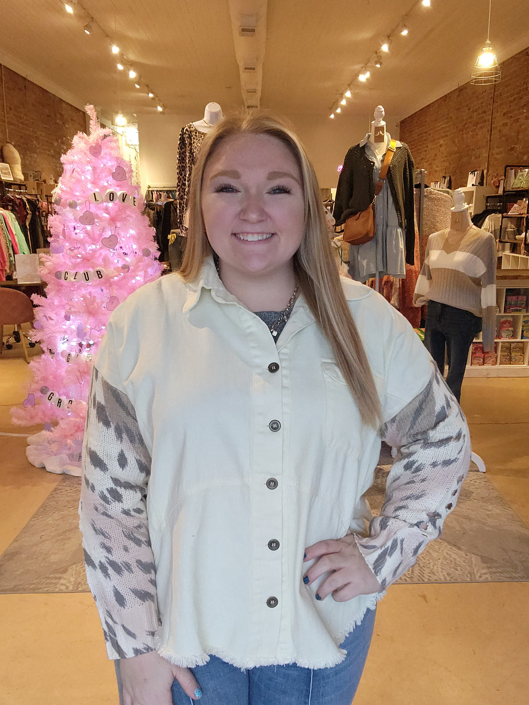 Knit Sleeve Denim Shacket