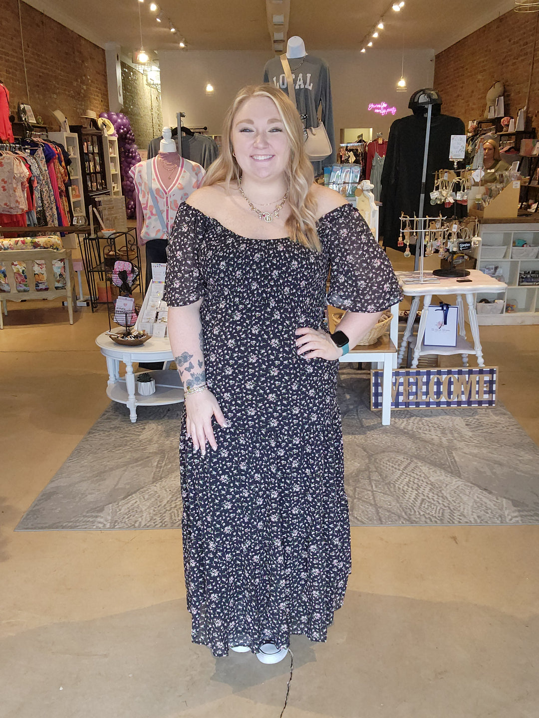 Sheer Floral Smocked Dress