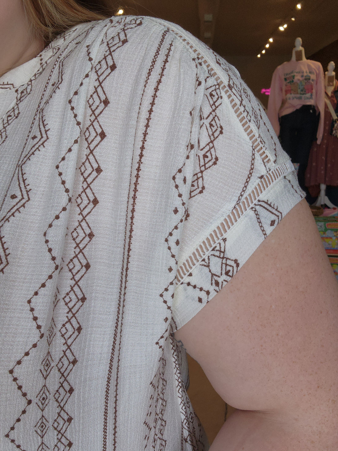 Geo Print Faux Button Top