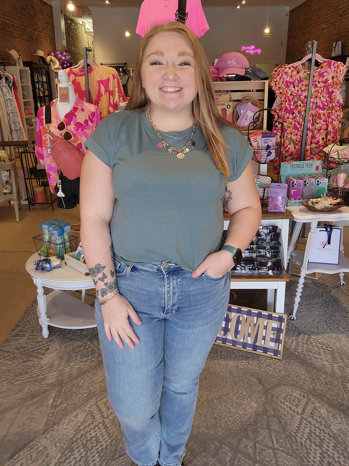 Slate Blue Cap Sleeve Tee