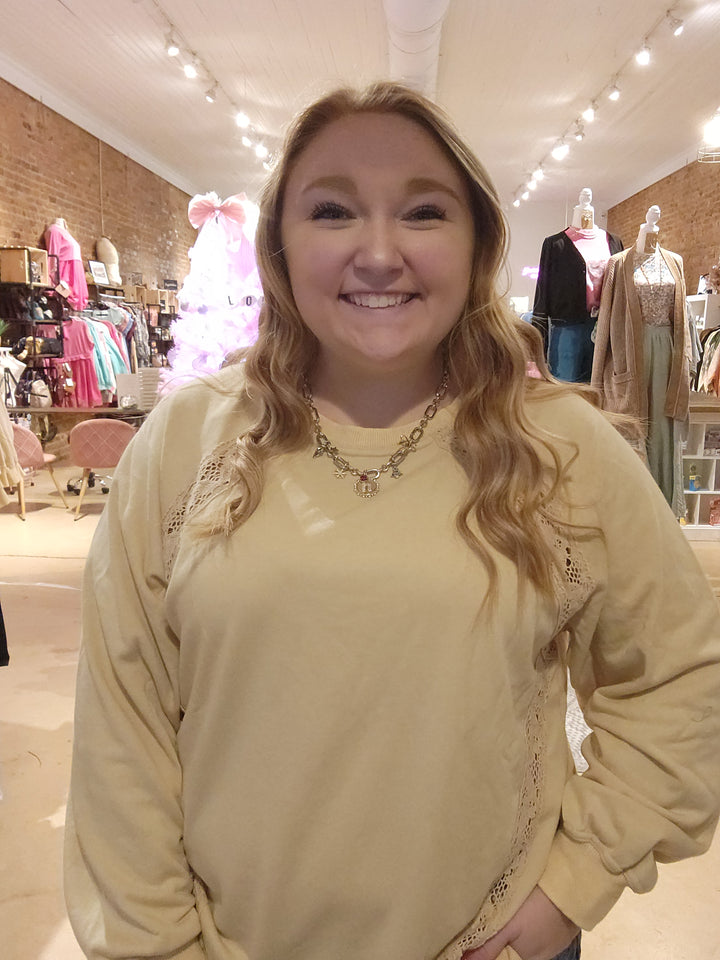 S, 1X, 3X Raglan Lace Sweatshirt FINAL SALE