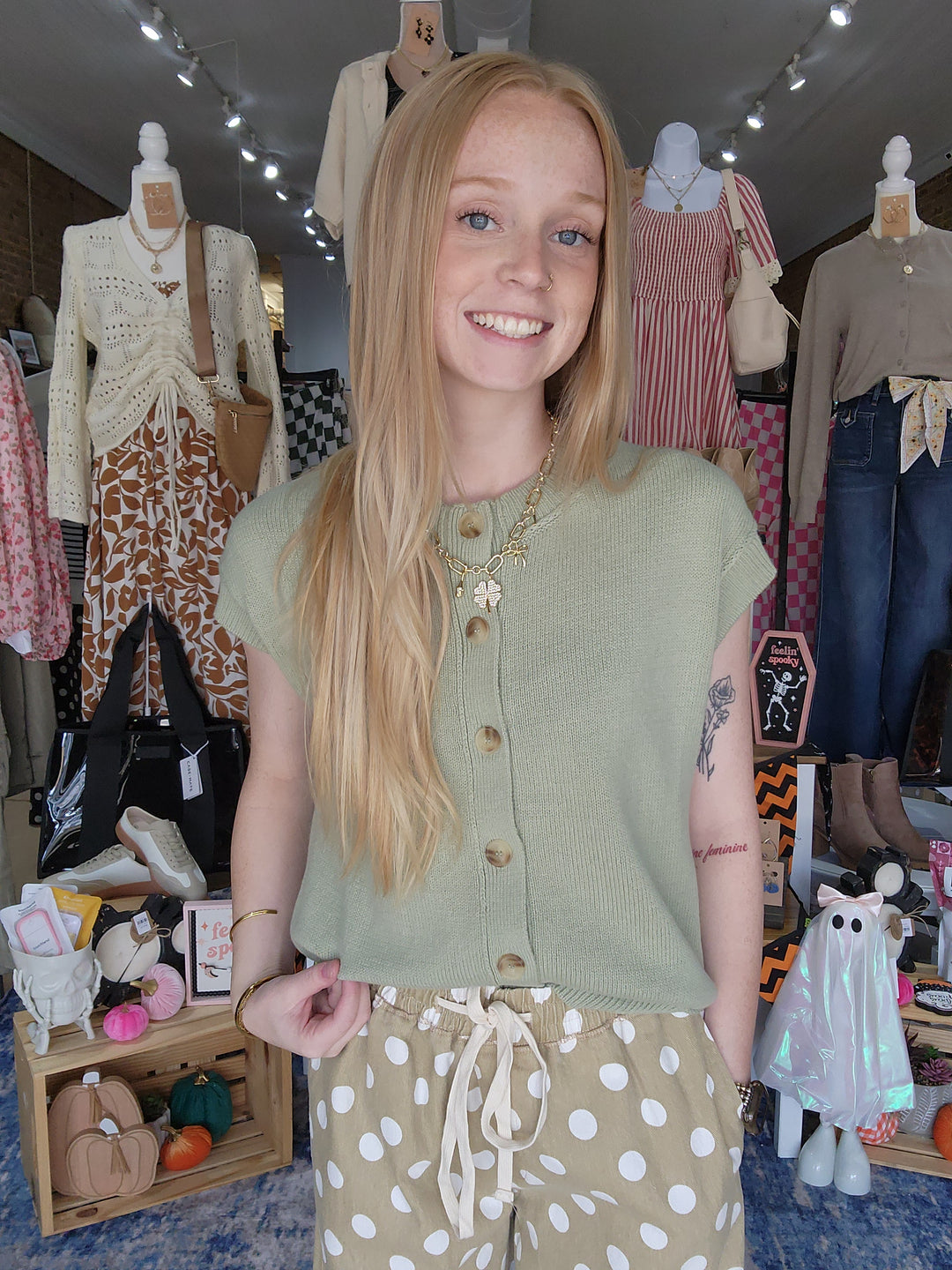 Sage Exposed Seam Short Sleeve Button Cardigan