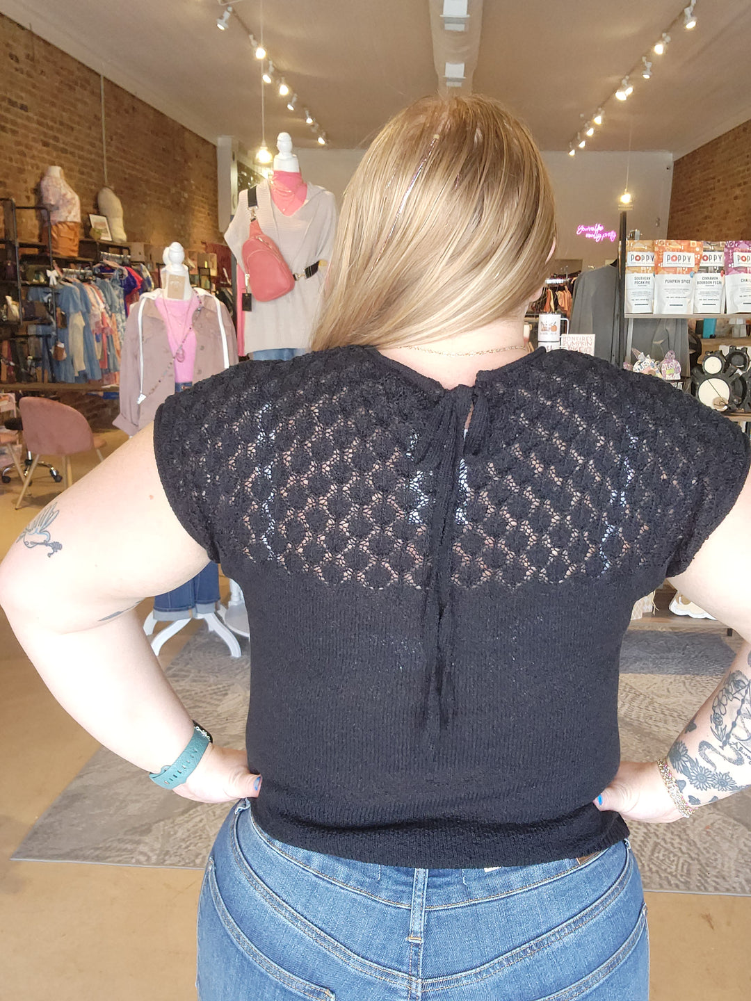 Eyelet Yoke Knit Top