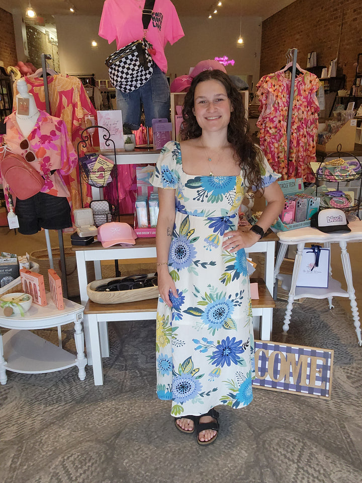 Floral Puff Sleeve Midi Dress
