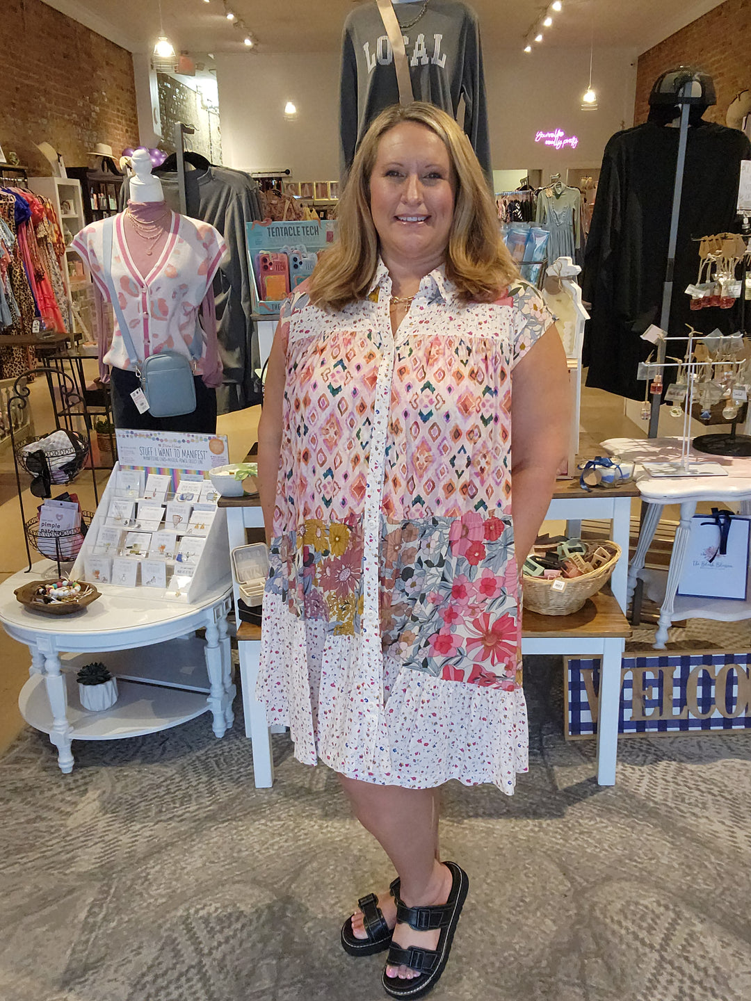 Mix Print Button Dress