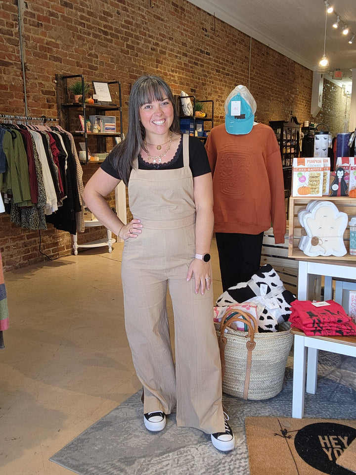 Khaki Wide Leg Overalls