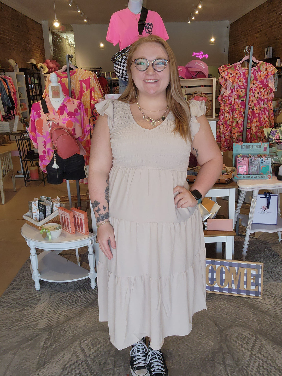 Flutter Sleeve V Neck Midi Dress